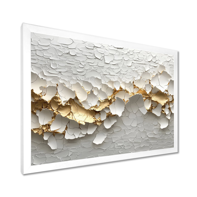 Fleurs blanches et dorées «Wildflowers II» - Décoration murale fleurs sauvages, H 30 po x l 40 po, Avec cadre, Blanc