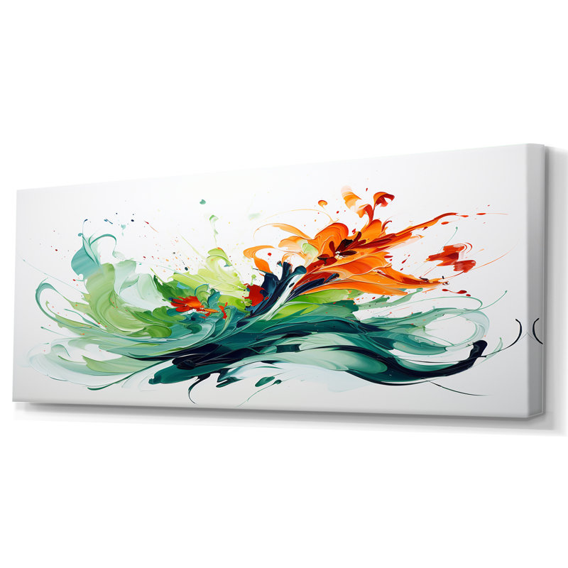 «Green and White Abstract Expression», peinture V - art mural abstrait, H 28 po x l 60 po x P 1,5 po, Toile tendue