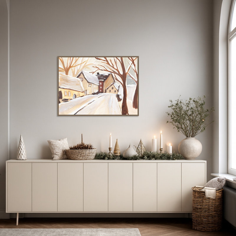 «Snowy Street I» par Annie Warren, reproduction d'art sur toile encadrée, H 28 po x l 38 po