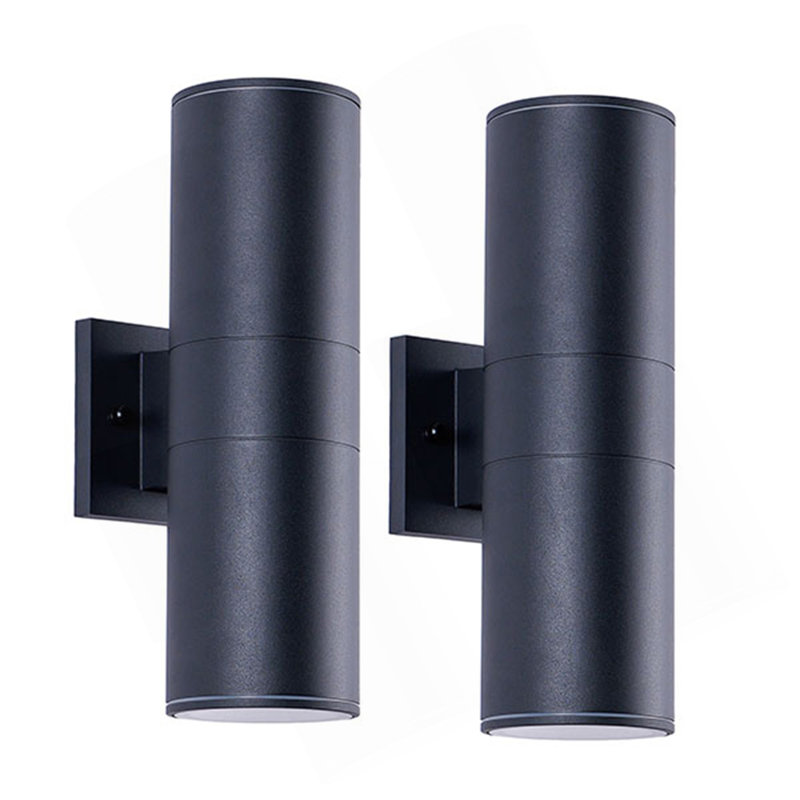 14" Modern Outdoor Porch Light Patio Light In 2 Lights With Aluminum Cylinder And Tempered Glass Cover Waterproof Wall Sconce 2 Pack (Matte Black)(Bulbs NOT Included)