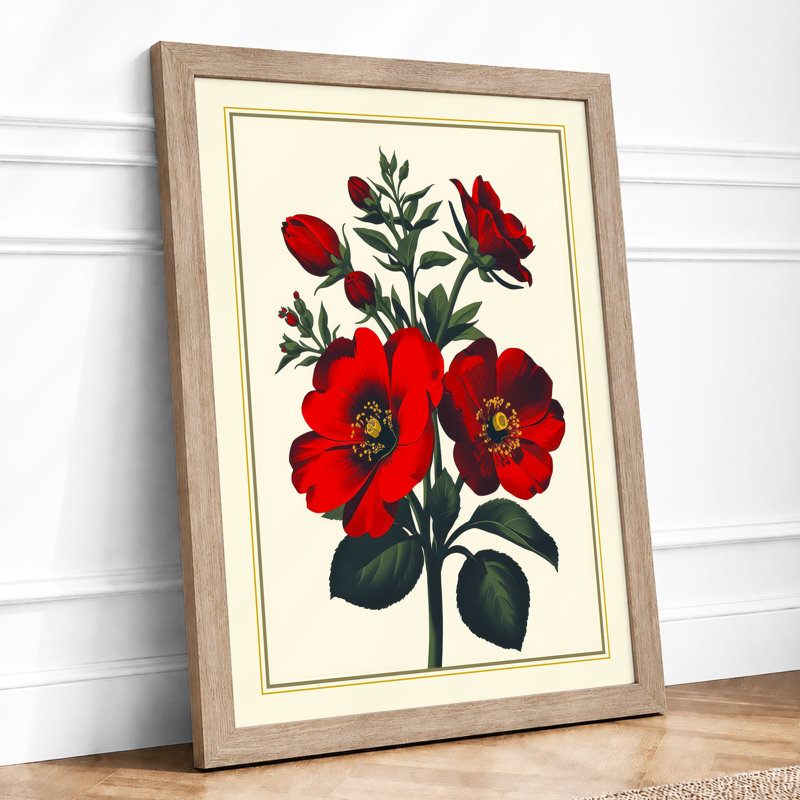 Crimson Anemones Botanical - Framed Print, Oak, A4 - 29.7 x 21.0 cm