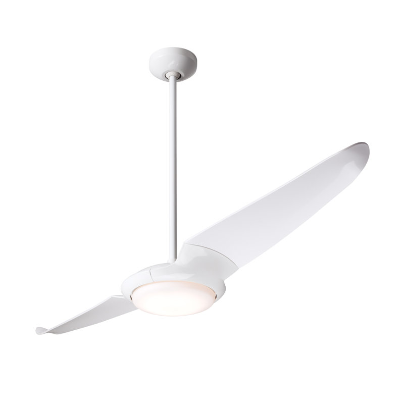 IC Air LED Downrod Ceiling Fan, Gloss White, White, Wall Control