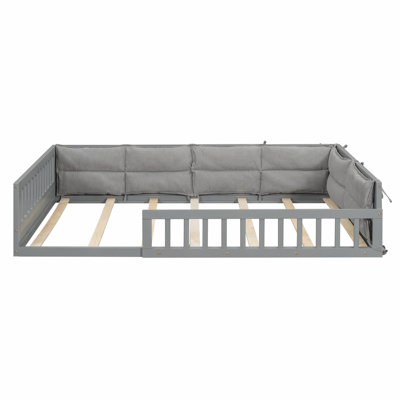 Sturdy Wood Platform Bed with Guardrail and Pillow for Relaxing Sleep