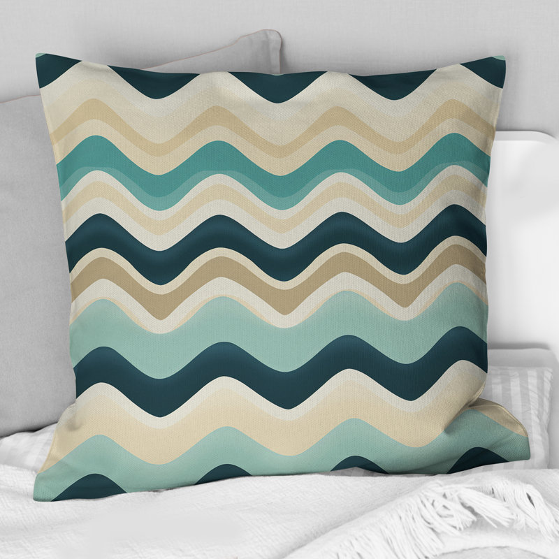 Coussin décoratif à chevrons beige et bleu, H 16 po x l 16 po