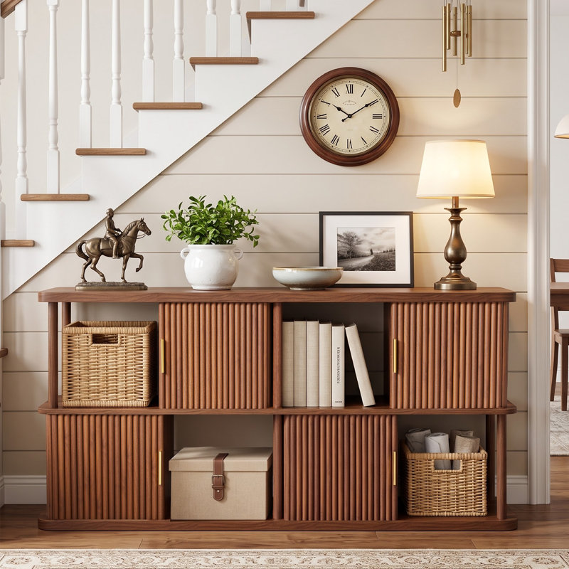 Bibliothèque de rangement de 147 cm de large, tablette en bois à 6 compartiments avec portes, rangement pour jouets