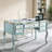 Retro Blue Rectangular Solid Wood Writing Desk-1632305453