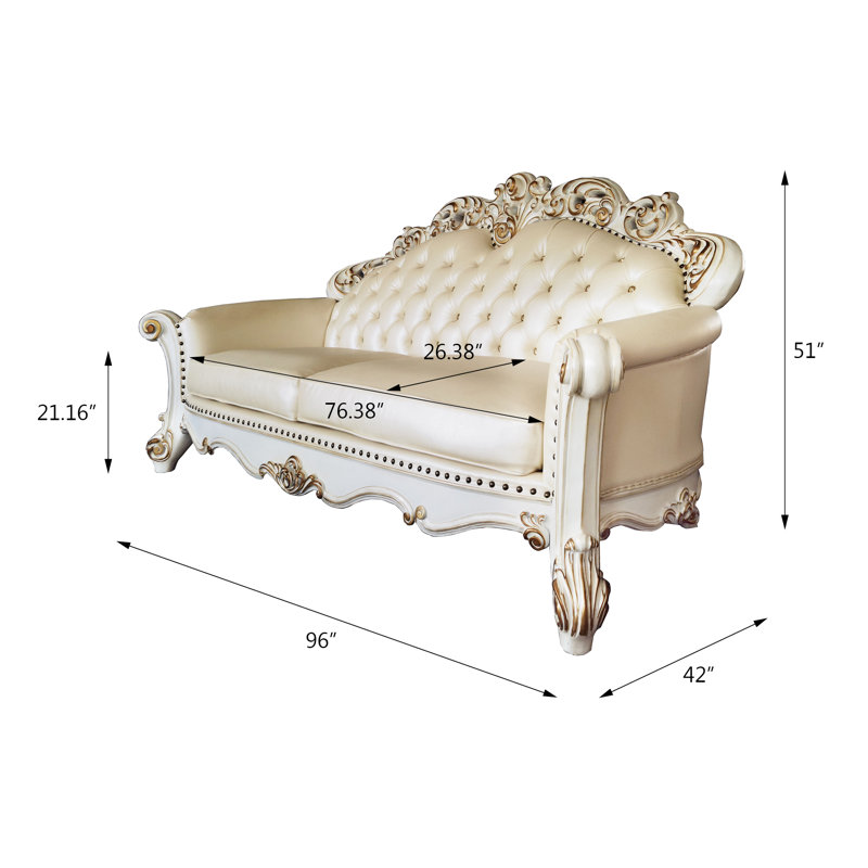 Haslet Rolled Arm Sofa, White, Antique Pearl, 52" H x 96" W x 42" D