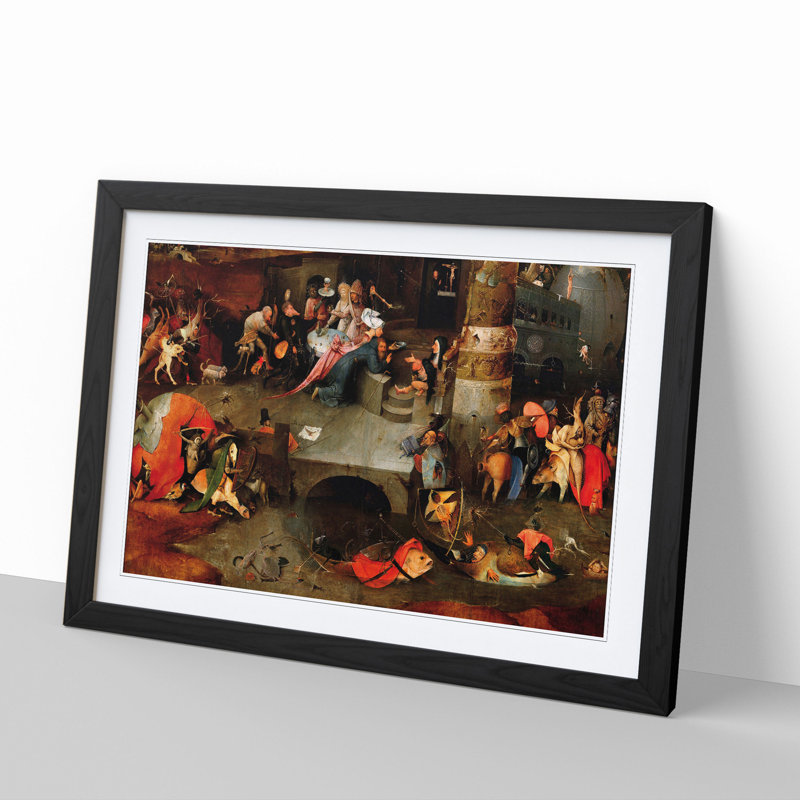 The Temptation of St Anthony by Hieronymus Bosch - Picture Frame Painting, 48cm H x 65cm W x 2cm D, Black Framed