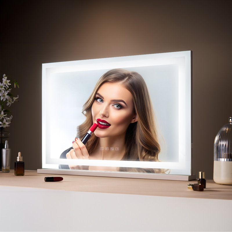 Miroir de maquillage lumineux 3 couleurs avec support de bureau USB Bluetooth 21,7 po
