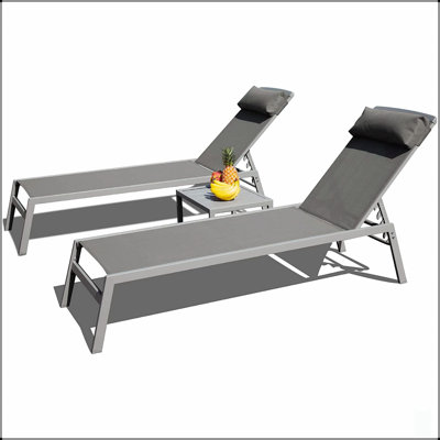 Patio Chaise Lounge Set With Adjustable Backrest, Textilene Sunbathing Recliner For Poolside Relaxation
