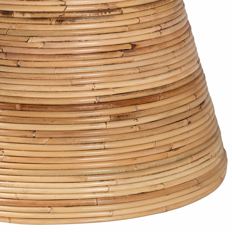 Bella 28 in. Natural Round Rattan and Mahogany Wood Coffee Table