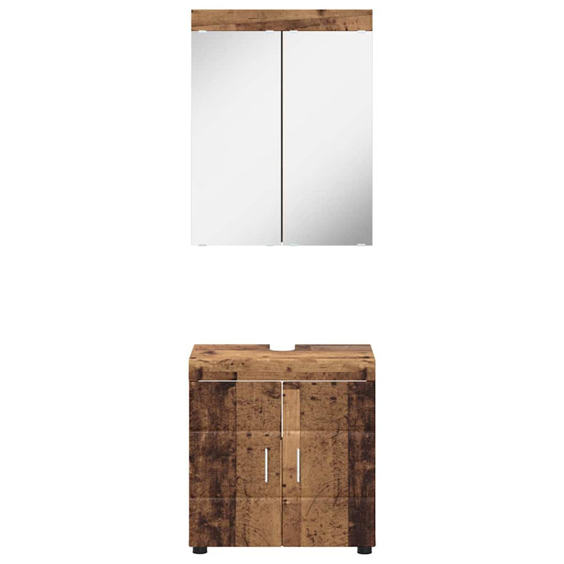 Vanity & Mirror Set, Medium Wood