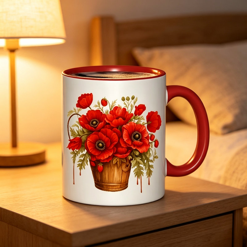1 Red Daisy Flower Design with,Suitable for Tea, Coffee, Milk,Water-Holiday Gift, Suitable for Birthday, Christmas, Halloween, Off.
