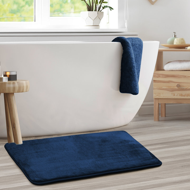 Tapis de bain en mousse viscoélastique ultra-doux avec envers antidérapant en PVC, Grand: L 32 po x l 20 po, Bleu royal