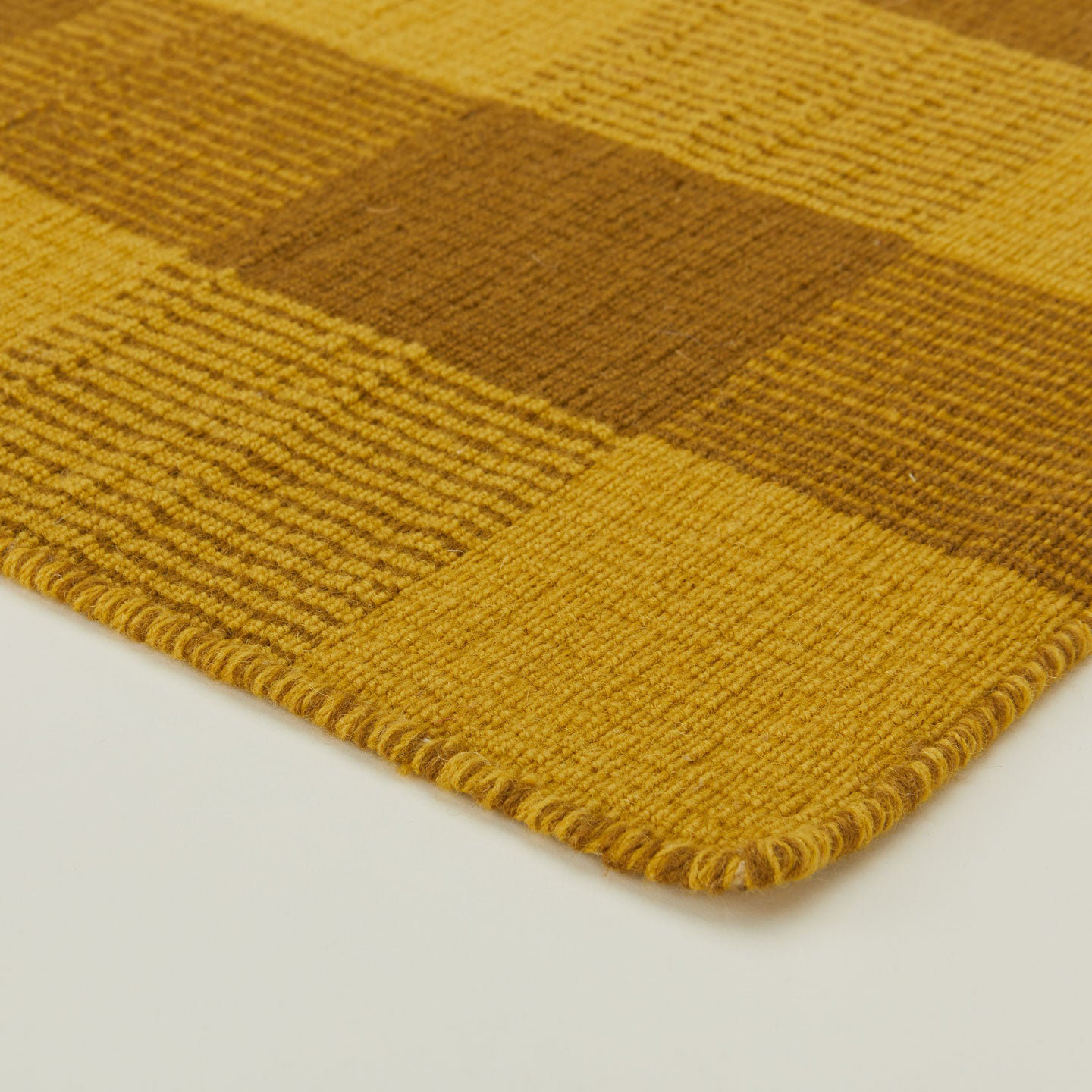 Simple Gingham Shag Wool Rug, Rectangle 2' x 3', Mustard/Bronze