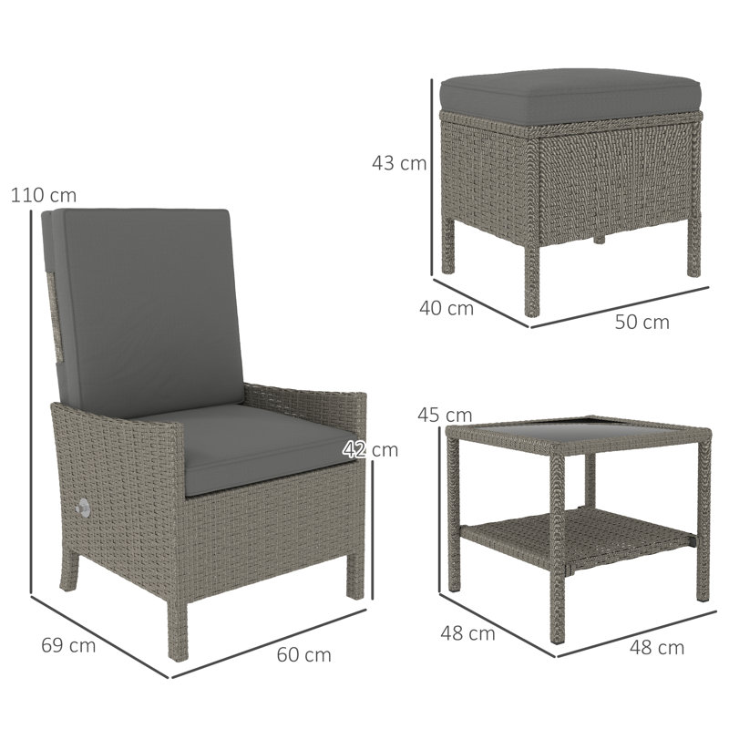 Wicker 2 - Person Garden Lounge Set with Cushions, Dark Grey