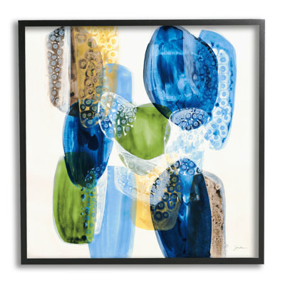 «Vivid Blue Circle Shapes Abstract Galets Design» par Liz Jardine - peinture à cadre flottant sur toile