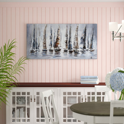 " Harbor Reflections: Contemporary Sailboat Canvas Wall Art Print "