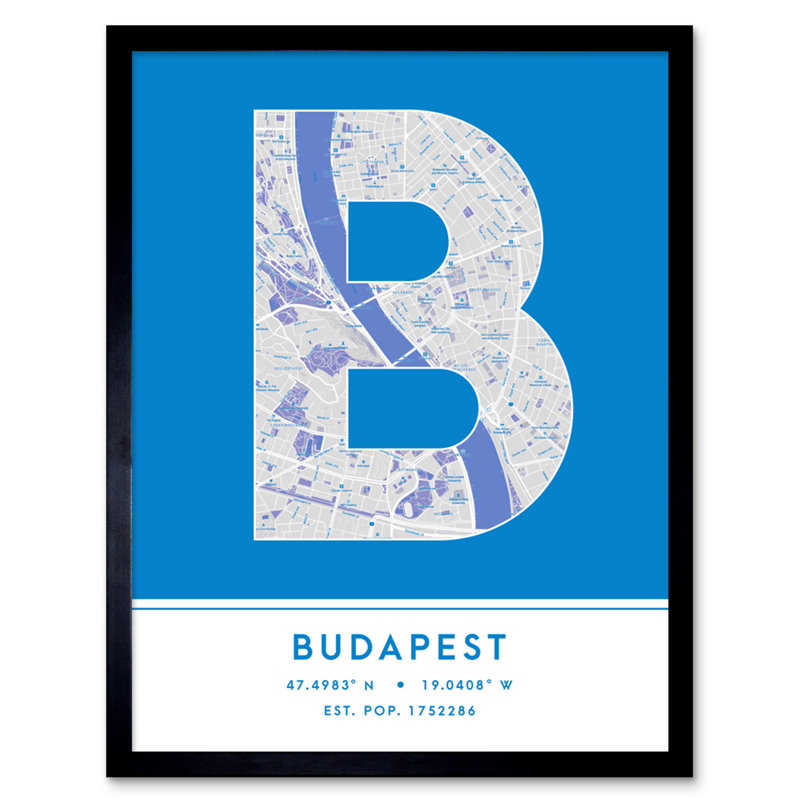 Budapest City Map Budapest Blue by Wee Blue Coo - Single Picture Frame Typography