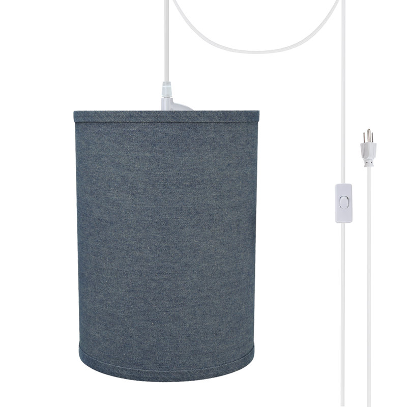 Luminaire suspendu à cylindre simple 1 lumières Broderick, Bleu délavé