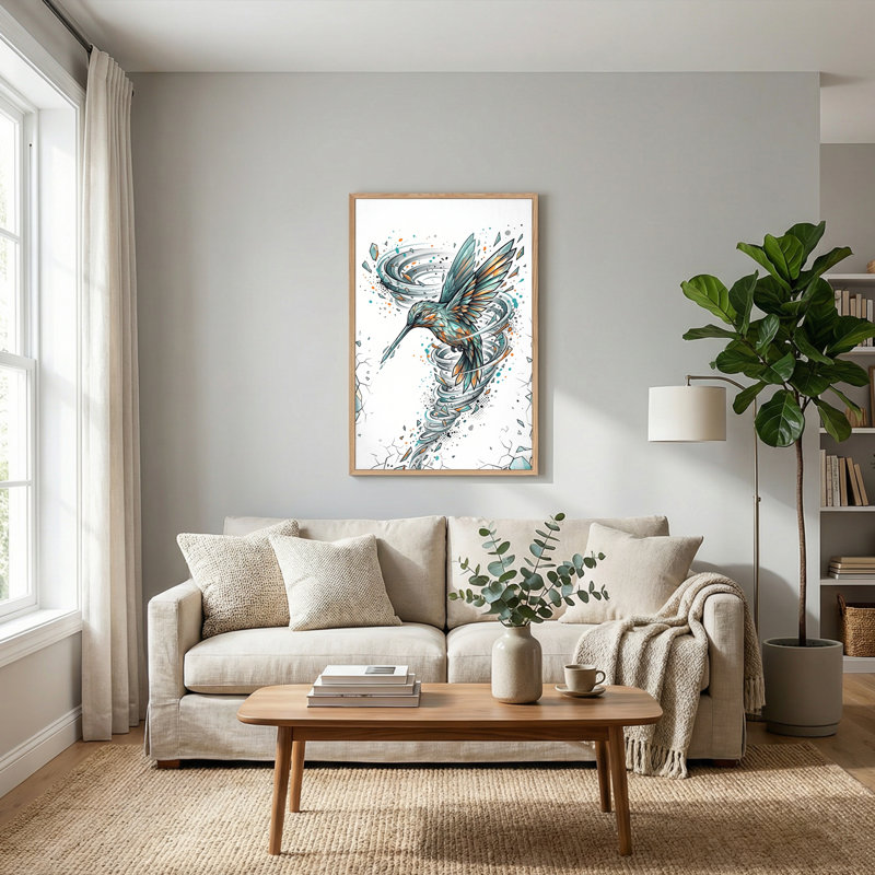 Ensemble de 1 tableau sur toile « Vortex de colibri », H 48 po x l 36 po, Naturel