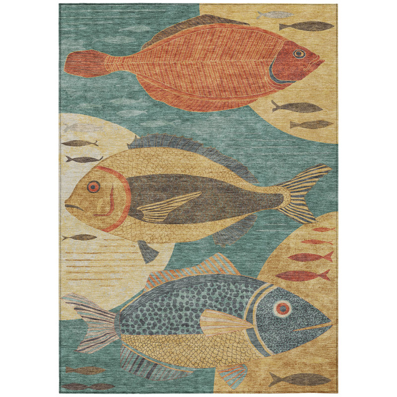 Machine Washable Indoor/Outdoor Chantille ACN2447 Coastal Rug, Teal, 9' x 12'