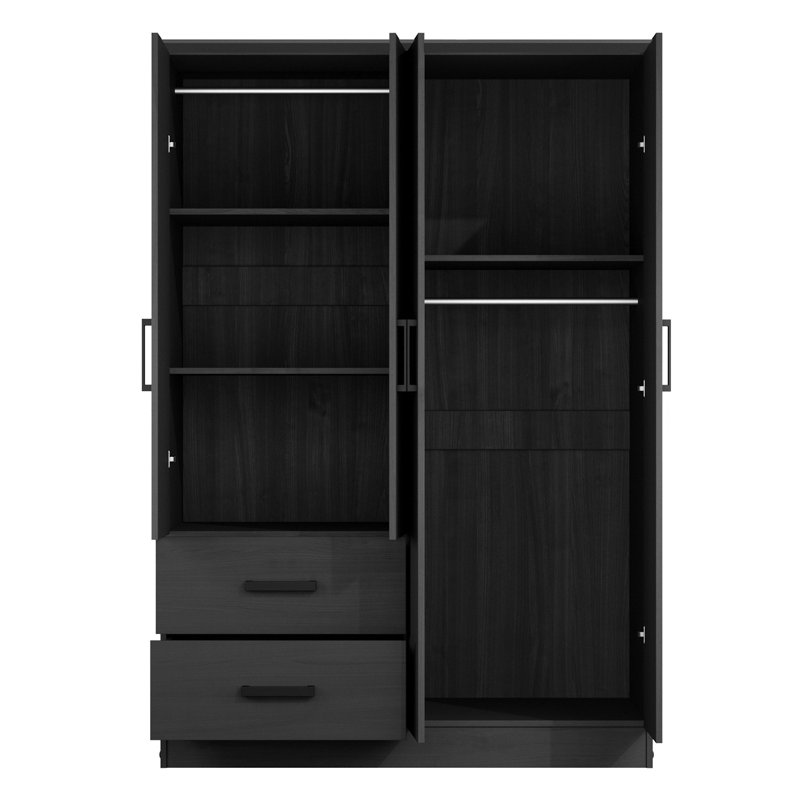 Armoire 4 portes avec 2 tiroirs et tablettes Apollonios, Noir