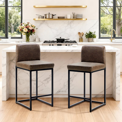 Modern PU Leather Bar Stools with Backrest, Comfortable Home Kitchen Counter Stool Chair