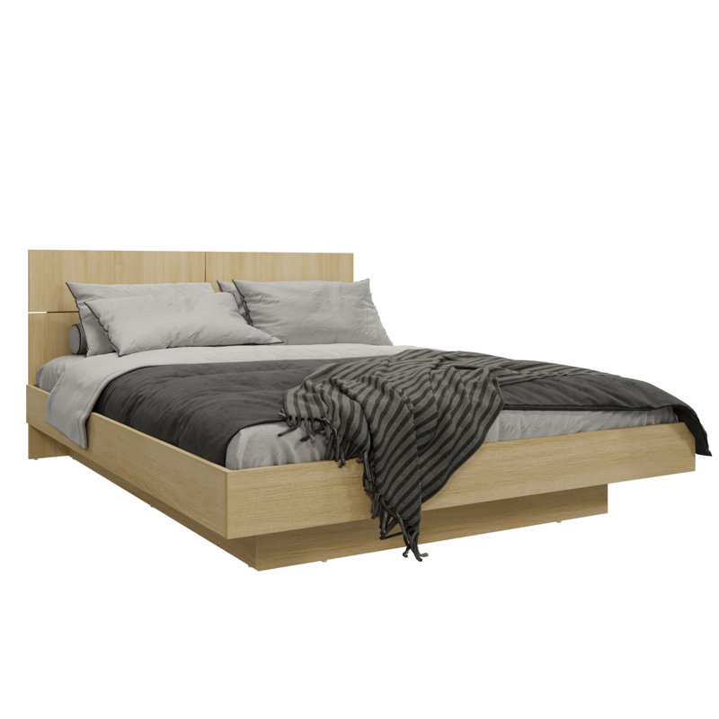 Lit plateforme Combo Zen avec tête de lit KAPPA - Assemblage facile, aucun sommier requis, Beige