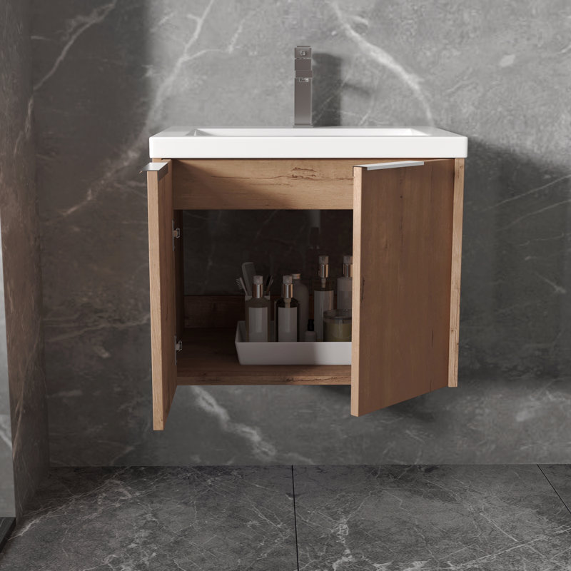 Bathroom Cabinet With Sink,Soft Close Doors,Float Mounting Design, 24"