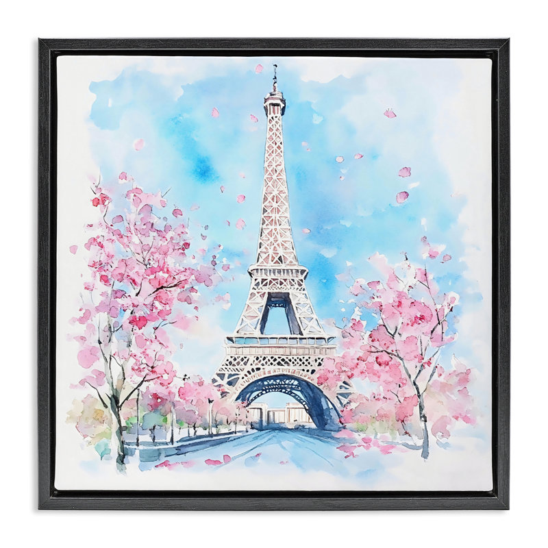 Cadre flottant Tour Eiffel Cherry Blossoms, design Creative Studio, Cadre flottant noir de jais, H 18 po x l 18 po