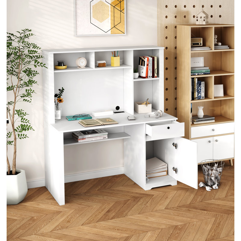 Blerta Computer Desk with Power Outlet, White