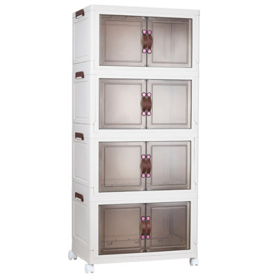Armoire de rangement pliable à 4 niveaux - Organisateur pliable en plastique PP robuste pour garde-robe