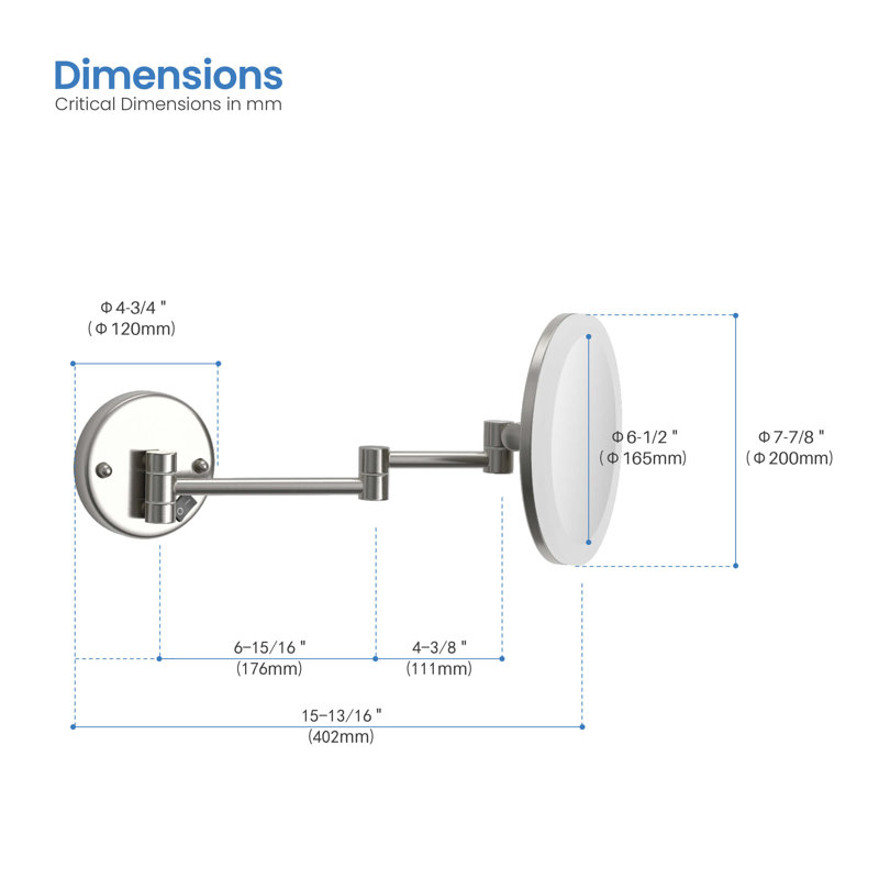 Miroir de maquillage circulaire grossissant 5x, Nickel brossé