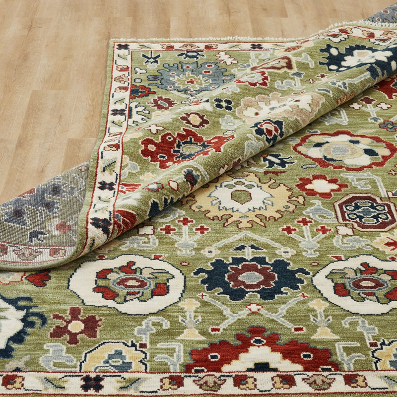 Sovereign Chartreuse Multi Floral Hand Knotted Wool Area Rug, Rectangle 8' x 10'