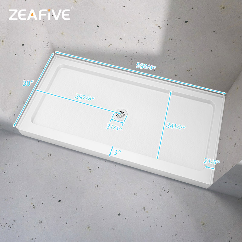 30 po P x 60 po X P 5 1/2 po Base de douche à seuil simple H Drain, Centre
