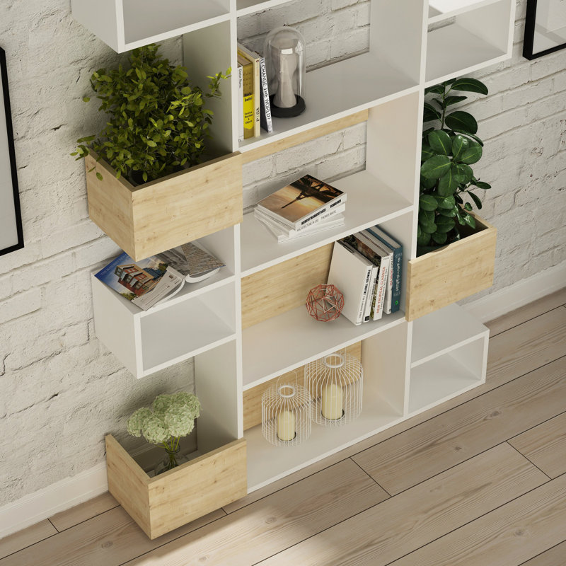 Canoby 67.2" H x 47.16" W Library Bookcase, White/Brown