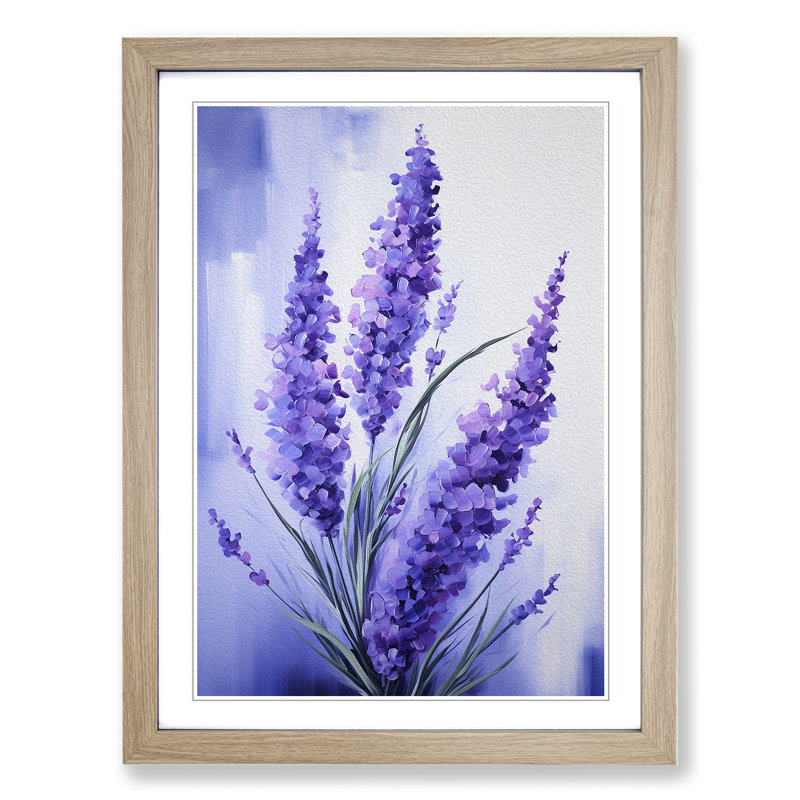 XYZ-FRM-V1223-4101 Lavender Flower Modern No.2 - Single Picture Frame Print on Wood, 64cm H x 46cm W x 2cm D, Oak