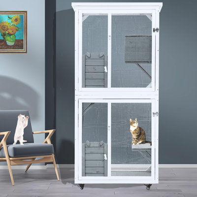 Grey Solid Wood Cat - A Spacious And Stylish Living Space For Cats Adventure Cage With Lots Of Exploration