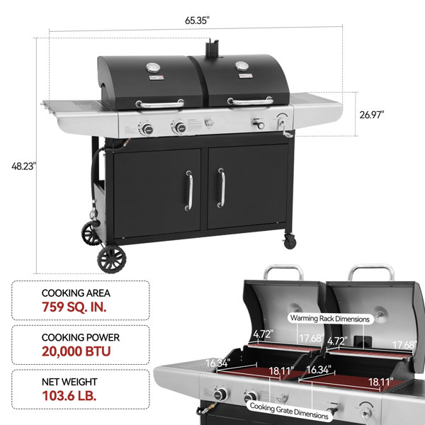 Royal Gourmet 2-Burner Gas and Charcoal Combo Grill with Cover, 20,000 ...