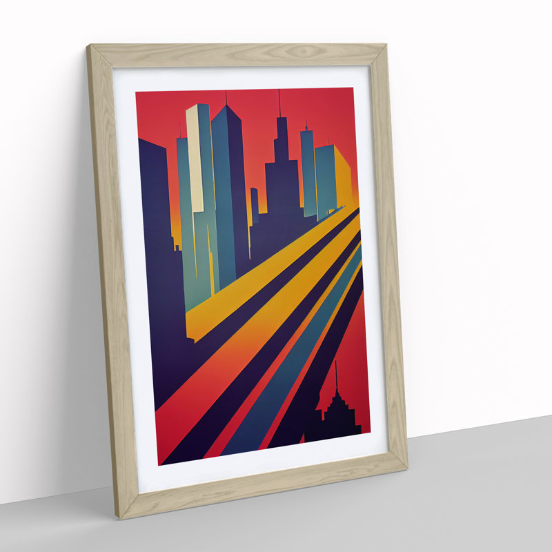 Resplendent City Skyline Abstract - Framed Print, 46cm H x 34cm W x 2cm D, Oak