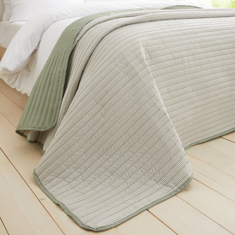 Stripe Quilted Reversible Bedspread, Green