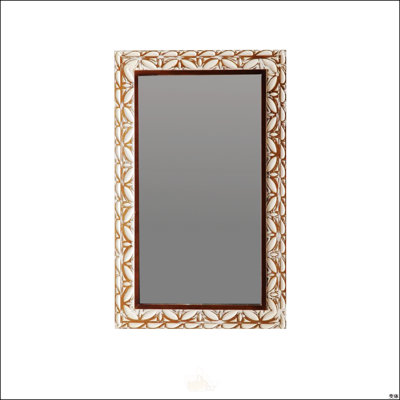 Miroir mural 29,13 po x 47,24 po rectangulaire à feuilles sculptées, miroir de meuble-lavabo à deux tons avec cadre en panneau de fibres à densité moyenne argenté vieilli, miroir mural décoratif orné de fleurs de Bohème
