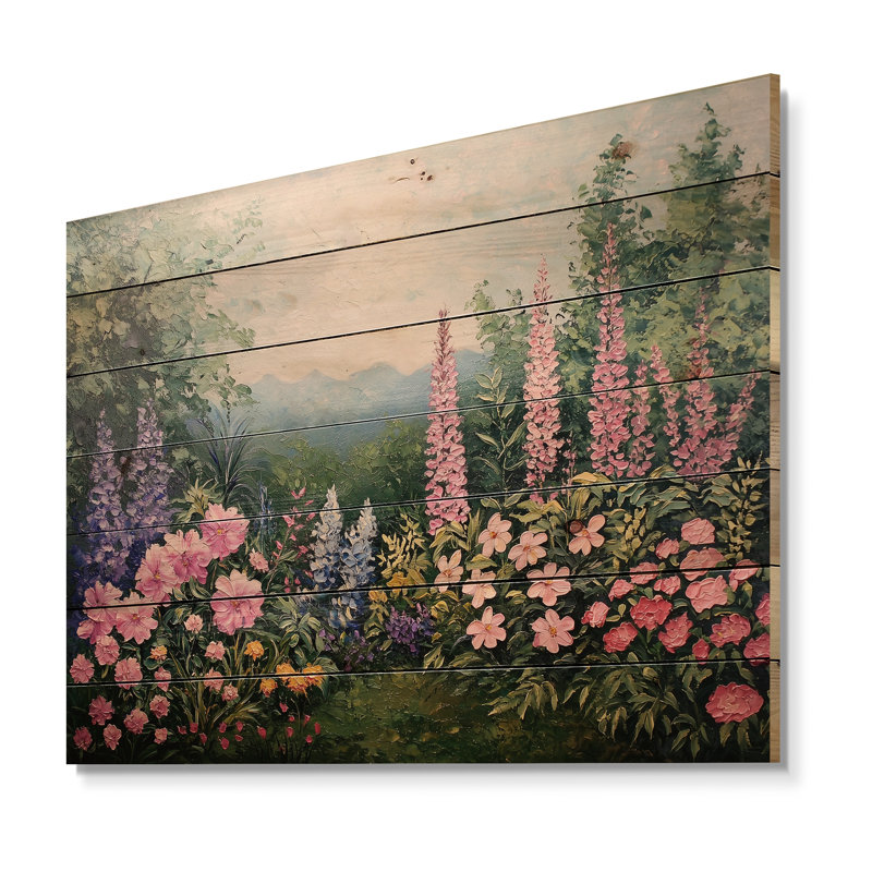 Printemps symphonie de fleurs sauvages II - Art mural traditionnel sur bois de pin naturel, H 34 po x l 44 po