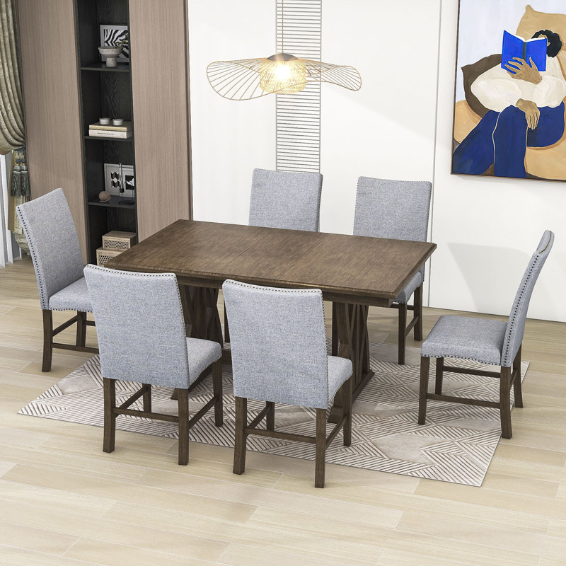 Jenaia 7 - Piece Dining Set, Extendable Kitchen Table Set with Upholstered Chairs