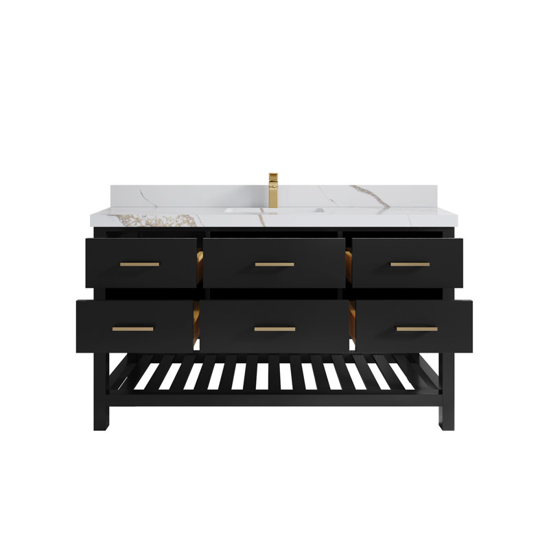 Parker 60 In. W X 22 In. D Single Sink Bathroom Vanity In Black With 2 In., Calacatta Gold