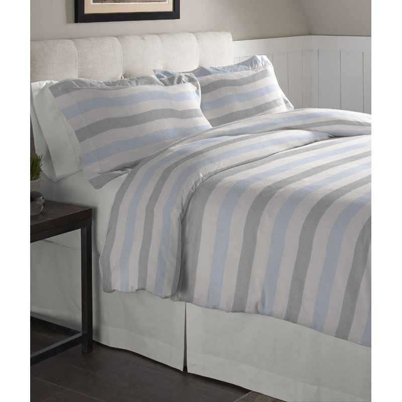 Ensemble de housse de couette 100% coton Pointehaven, Très grand/Très grand californien, Grey/White/Blue Striped