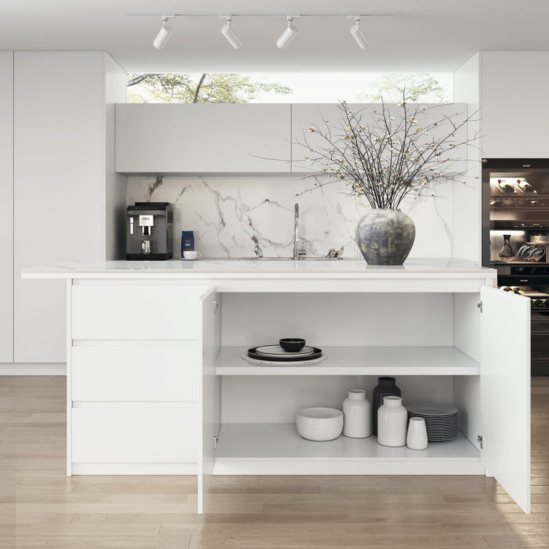 72" Kitchen Island With Storage,Kitchen Cabinet with Seating Area and Sintered Stone Table Top, White, Sintered Stone
