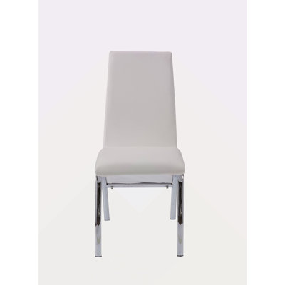 White Synthetic Leather & Chrome Finish Side Chair (Set Of 2)