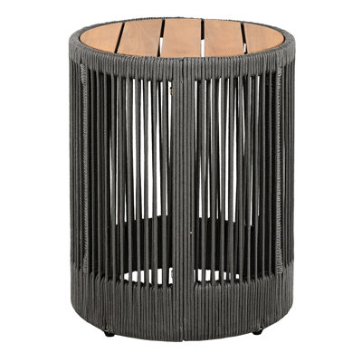 Wood And Rope Side Table - 15-inch Diameter, 17.76-inch Height, Suitable For Contemporary Interior & Surface Area, High, Ideal Holding Books Lamps